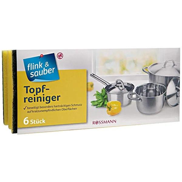 Flink & Sauber Durable Dish Sponge Set - 6 Pack, Ergonomic Design for Easy Cleaning by Beauty Care Bag