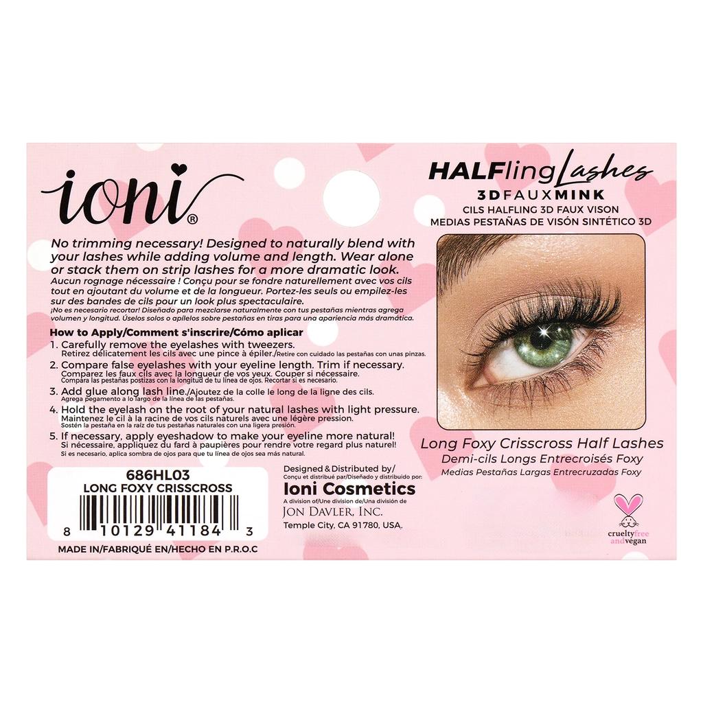 IONI Extra Long Criss-Cross Half Lashes for Flared Volume by Beauty Care Bag