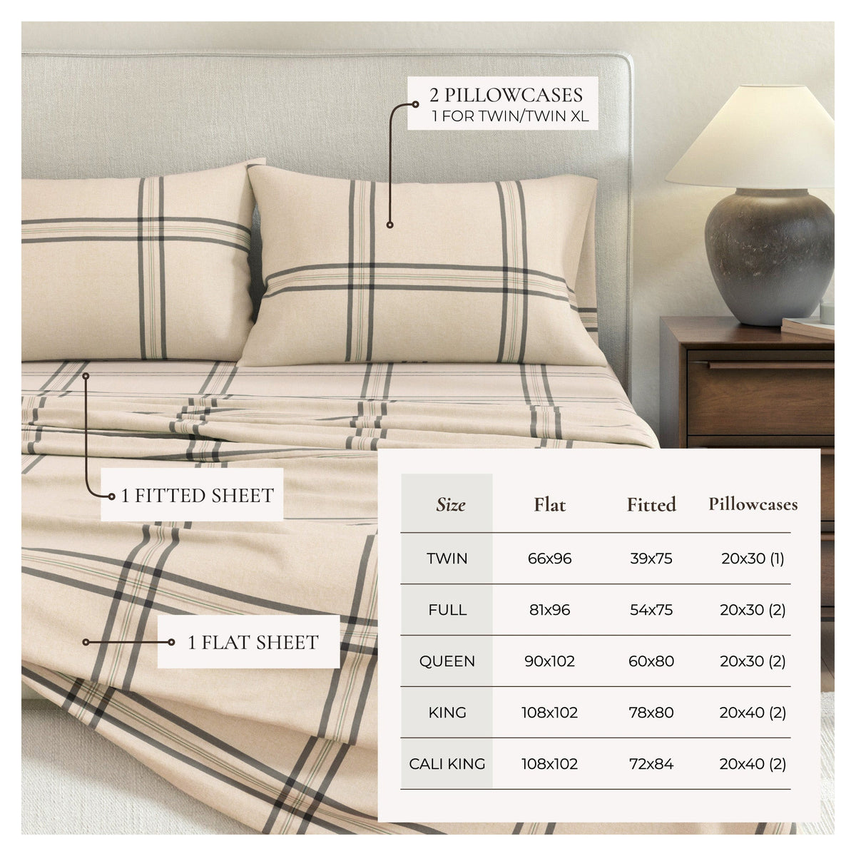 Turkish Cotton Flannel Sheet Set - Plaid & Stripe Collection by Great Bay Home