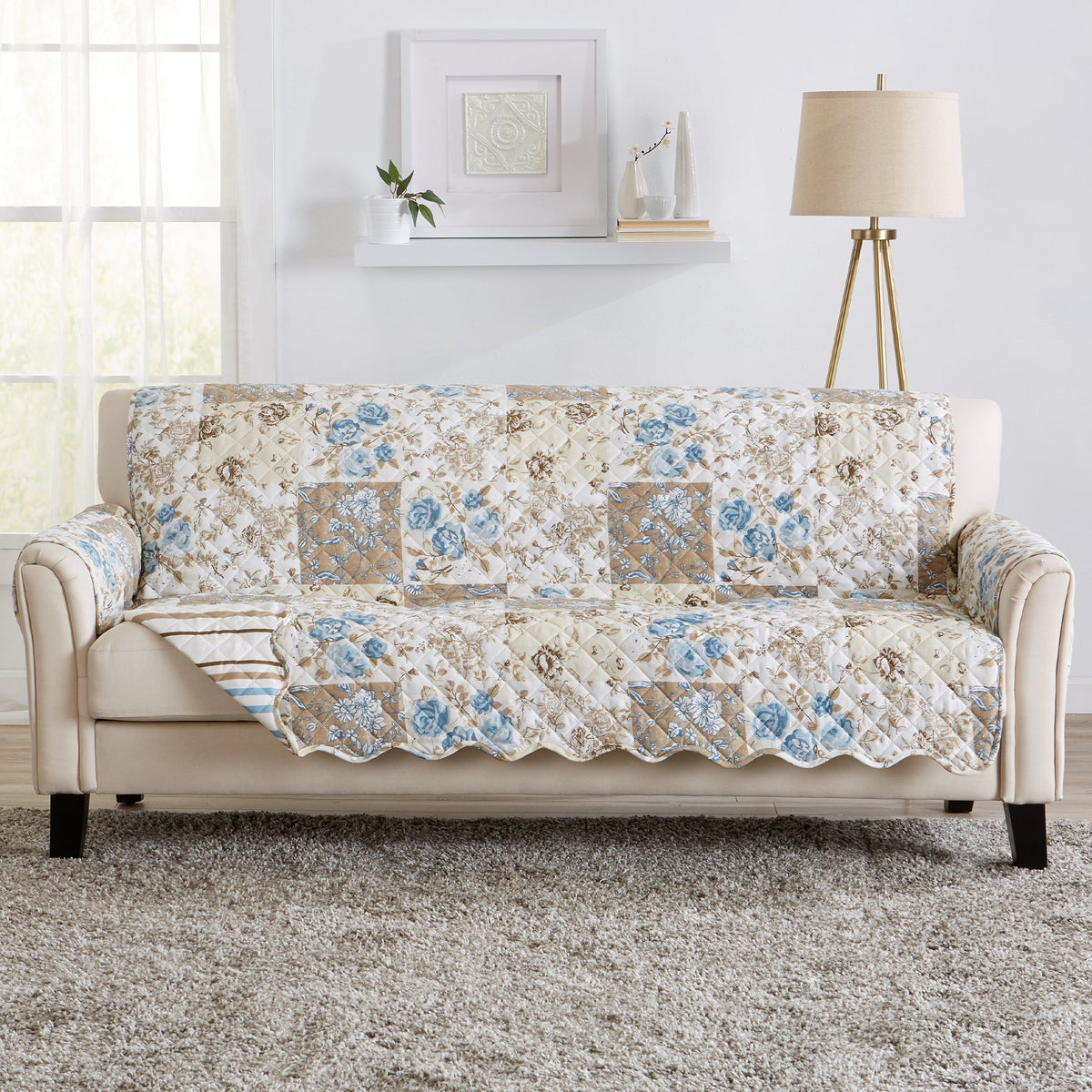 Reversible Floral Patchwork Furniture Protector - Maribel Collection by Great Bay Home