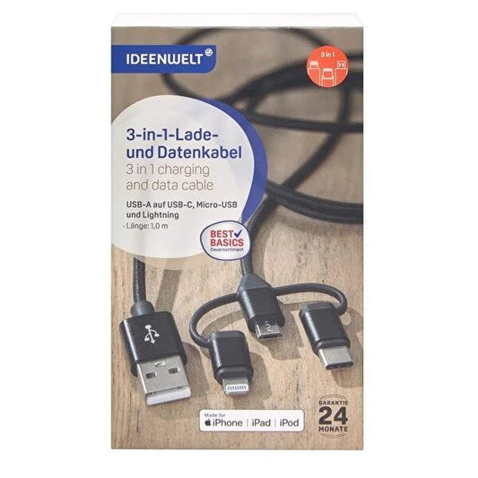 Ideenwelt 3-in-1 nylon braided charging cable