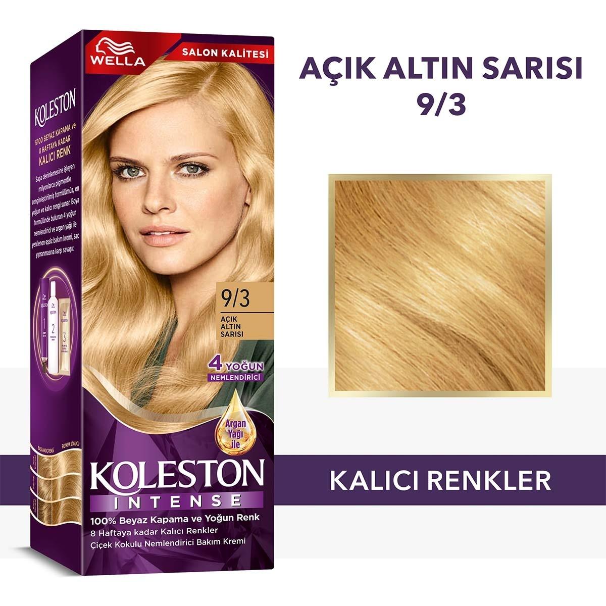 Wella Koleston Intense 9/3: Light Golden Blonde Hair Dye - 100% Gray Coverage, Argan Oil, and Long-Lasting Color by Beauty Care Bag