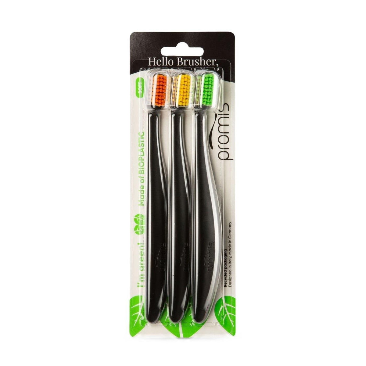 Promis Black Toothbrush Set with Soft Bristles 3-Pack by Beauty Care Bag