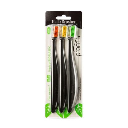 Promis Black Toothbrush Set with Soft Bristles 3-Pack by Beauty Care Bag