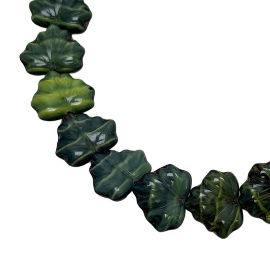 Czech Glass Leaf Beads Forest Green 13x11mm - 20 Beads per Strand by Continental Bead Suppliers