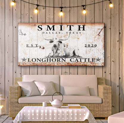 Longhorn Rustic Cattle Sign by Tailored Canvases