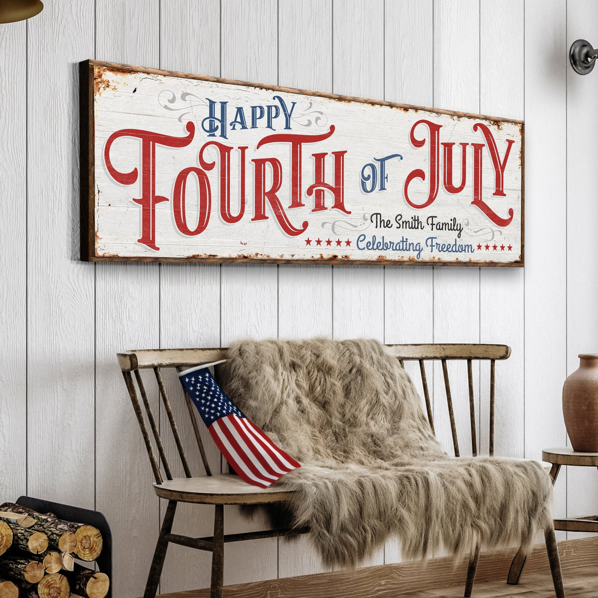 Happy 4th Of July Personalized Canvas Decor | Independence Day Canvas Home Wall Art | Red White And Blue Canvas | Living Room Wall Decor by Tailored Canvases