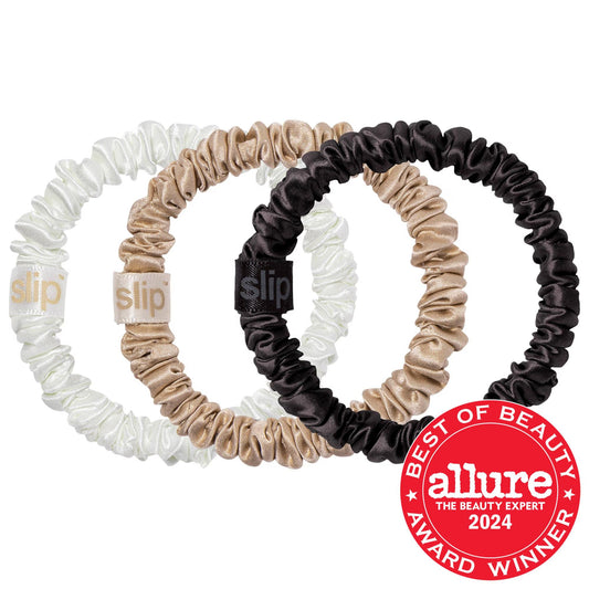 Slip Silk Skinny Scrunchies - 3 Pack: Gentle, Anti-Crease Hair Ties for Breakage Prevention & Healthy Hair by Beauty Care Bag