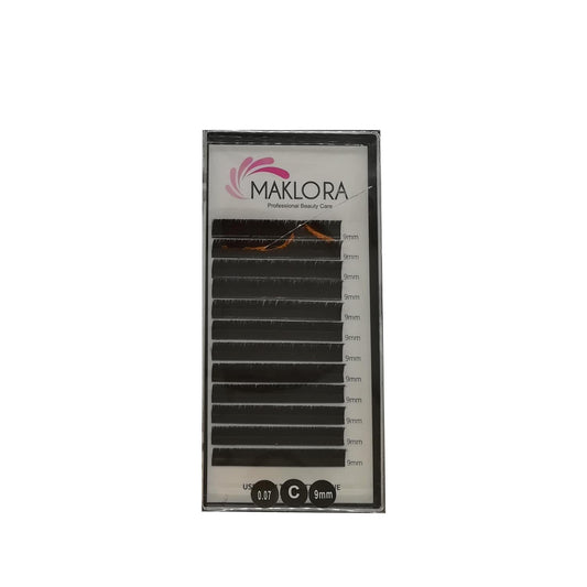 Maklora Eyelash Extensions - Volume C Curl, Silk Material, 0.07 Thickness, 9mm Length - Enhance Your Lashes by Beauty Care Bag