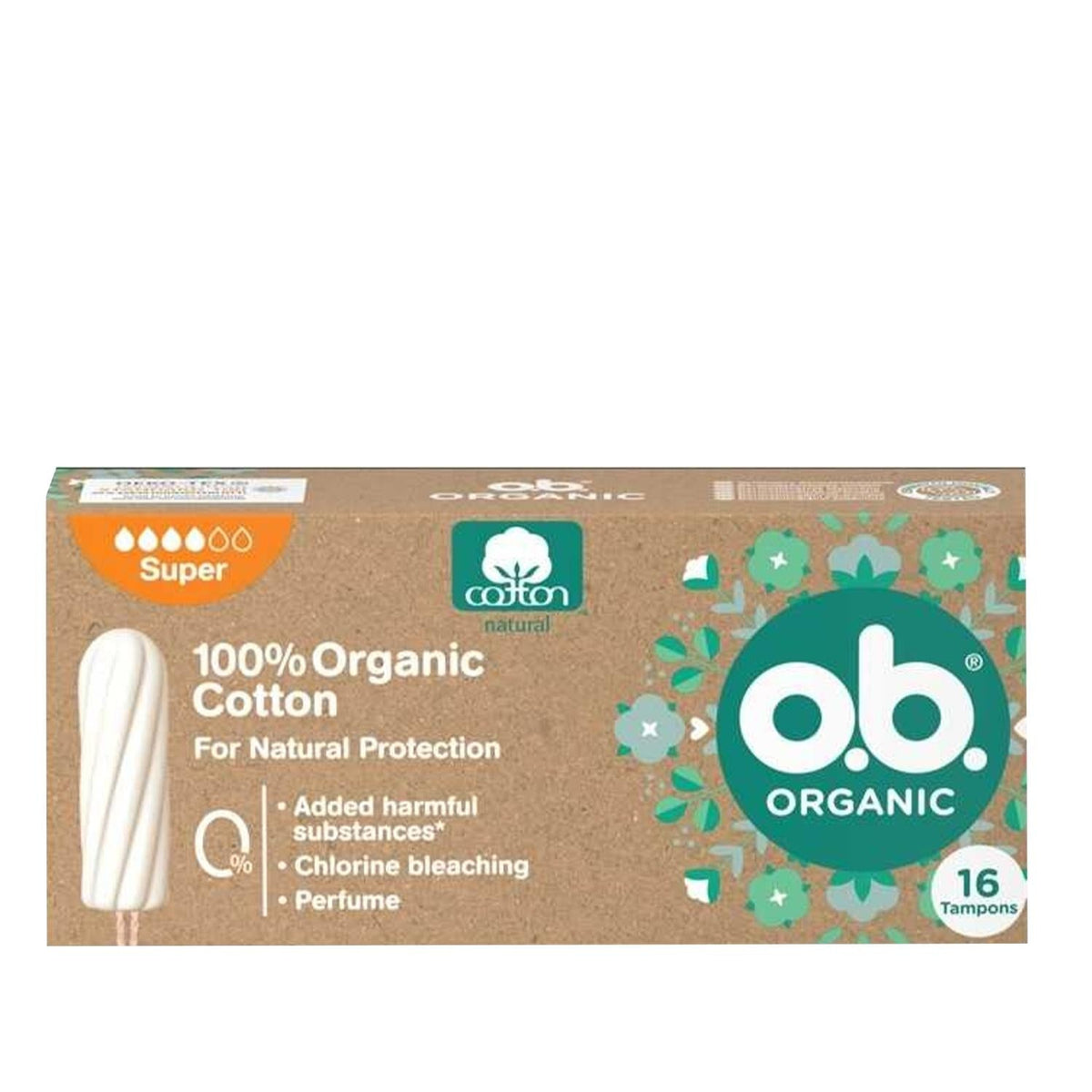 o.b Organic Tampons Super Absorbency - 16 Count, Natural Menstrual Hygiene for Women by Beauty Care Bag