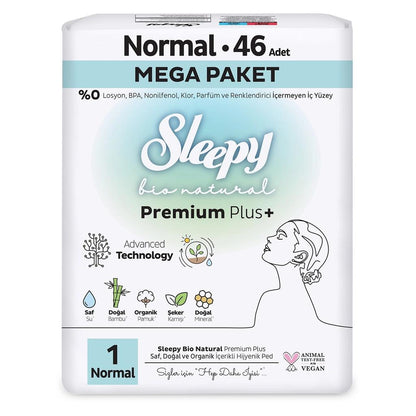 Sleepy Bio Natural Premium Plus Size 1 Normal Pads 46 Count by Beauty Care Bag