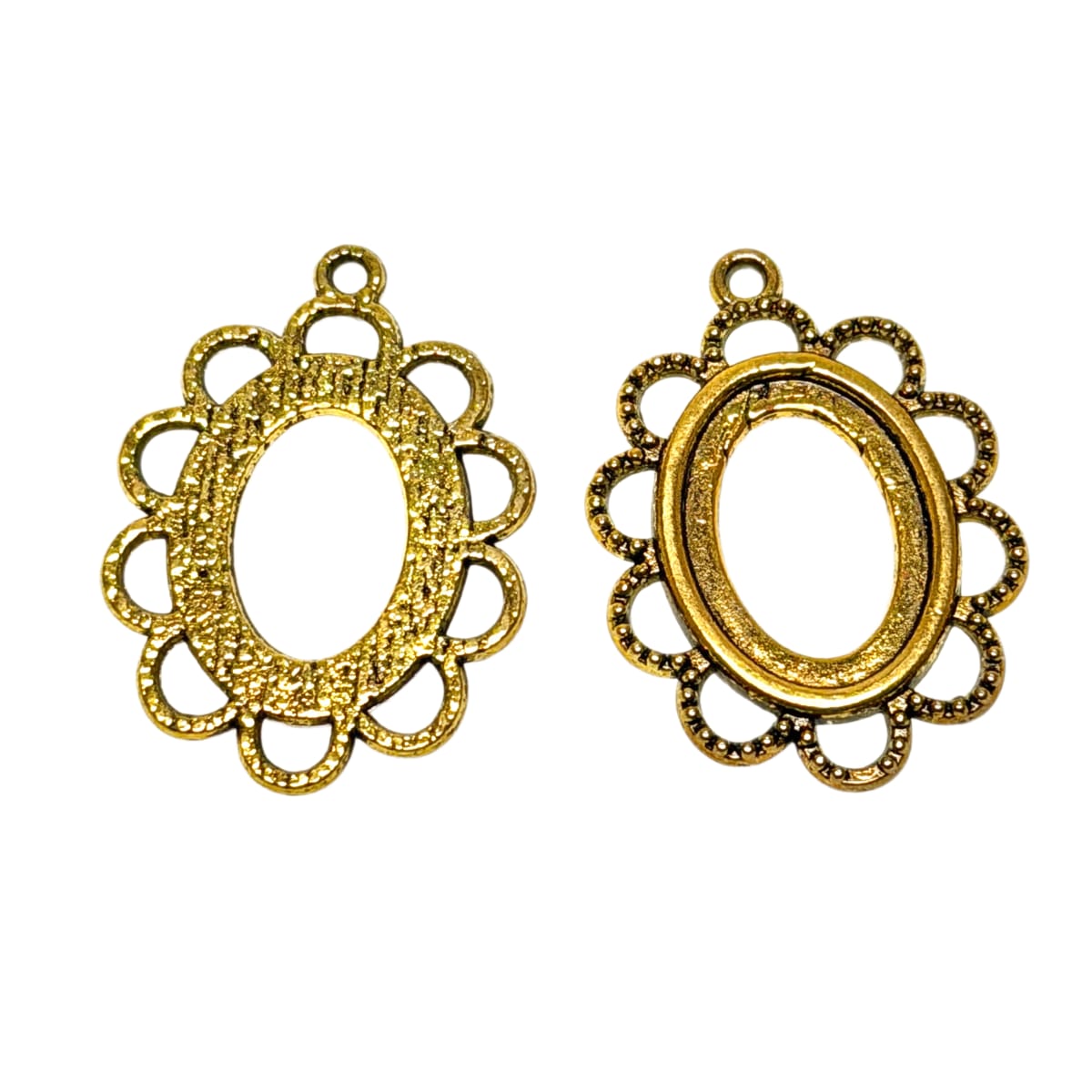 Antique Gold Plated Pewter Bezel Settings 31mm x 23mm - Scalloped Edge Pendant Findings by Continental Bead Suppliers
