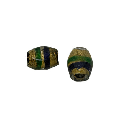 Lampwork Glass Beads with Gold Leaf - Green Blue Clear 14mm Barrel Shape by Continental Bead Suppliers