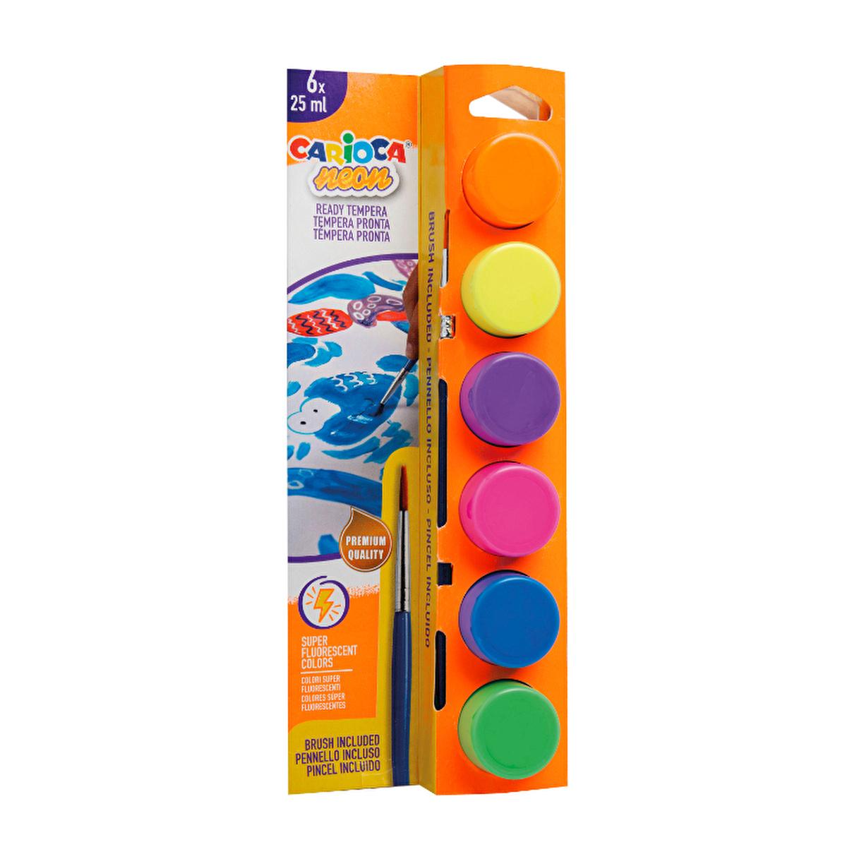 Carioca Super Washable Fluorescent Tempera Paint Set for Kids - Non-Toxic, Vibrant Colors, Includes Brush - Children's Art Supplies by Beauty Care Bag